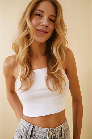 Kadın Beyaz İp Askılı Örme Büstiyer HZL24S-ZK12001