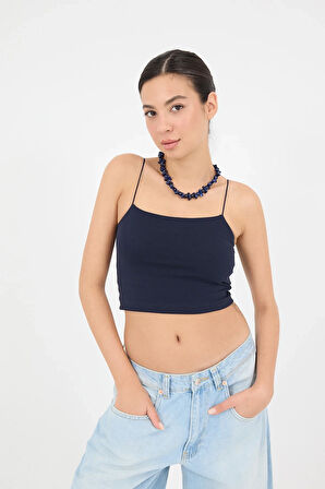 Kadın Lacivert İp Askılı Örme Büstiyer HZL24S-ZK12001
