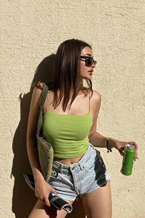 Kadın Fıstık Yeşil İp Askılı Örme Büstiyer HZL24S-ZK12001