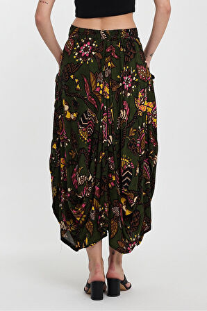 Kadın Haki Otantik Desenli Cepli Şalvar Model Viskon Etek HZL25S-VM120391