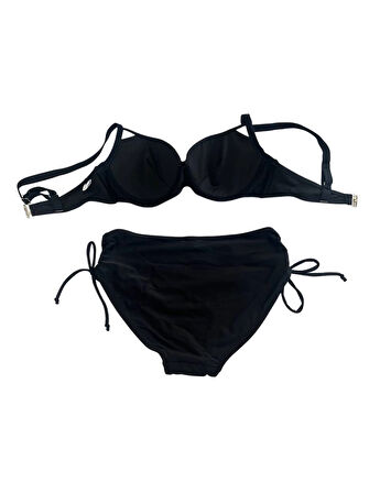 Kadın Siyah Taş İşlemeli Astarlı Büyük Beden Bikini Takımı HZL25S-LC2099