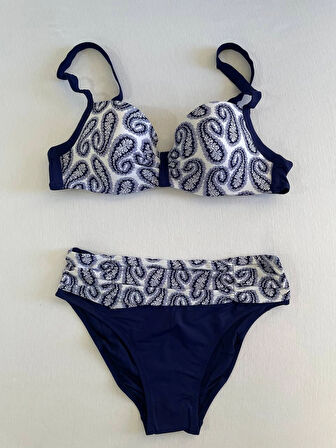 Kadın Lacivert Beyaz Etnik Desen Bikini Takımı HZL25S-LC213