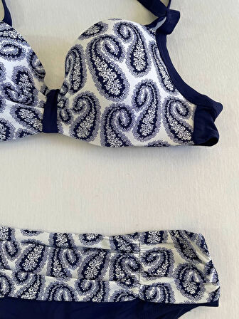 Kadın Lacivert Beyaz Etnik Desen Bikini Takımı HZL25S-LC213
