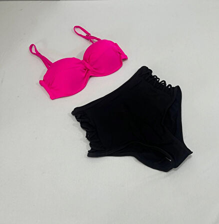 Kadın Fuşya İnce Askılı 3 Parça Bikini Takımı HZL25S-LC216