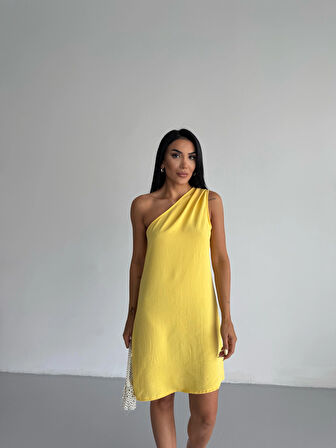 Kadın Sarı Tek Omuz Mini Elbise HZL25S-FRY121791