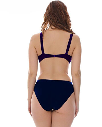 Kadın Lacivert Çok Renkli Yüksel Bel Astarlı Bikini Takımı HZL25S-LC22315