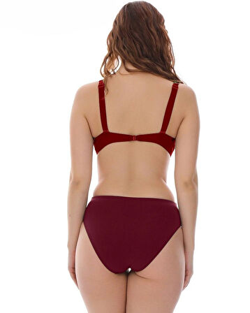 Kadın Bordo Çok Renkli Yüksel Bel Astarlı Bikini Takımı HZL25S-LC22315