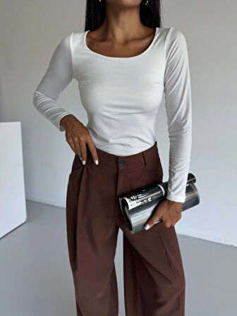 Kadın Beyaz U Yaka Uzun Kollu Sandy Bluz HZL25S-FRY122471