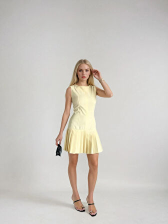 Kadın Sarı İthal Dooble Kumaş Kolsuz Elbise HZL25W-FRY122651