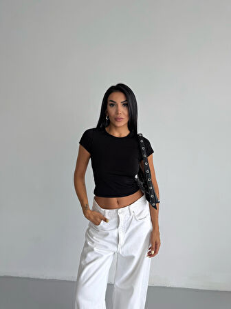 Kadın Siyah Bisiklet Yaka Sandy Bluz HZL25S-FRY123191