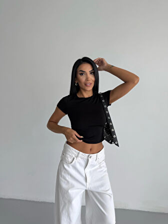 Kadın Siyah Bisiklet Yaka Sandy Bluz HZL25S-FRY123191