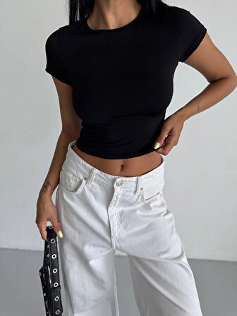 Kadın Siyah Bisiklet Yaka Sandy Bluz HZL25S-FRY123191