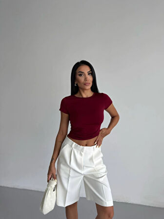 Kadın Bordo Bisiklet Yaka Sandy Bluz HZL25S-FRY123191