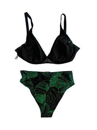 Kadın Siyah Yeşil Aksesuar Detaylı Astarlı Bikini Takımı HZL25S-LC25147