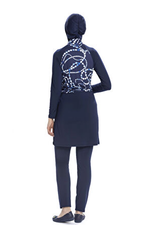 Kadın Lacivert Beyaz Desenli Uzun Kollu Tam Kapalı Tesettür Mayo HZL25S-AR259/02