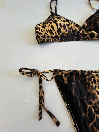 Kadın Kahverengi Leopar Desen Bikini Takımı HZL25S-LC3119