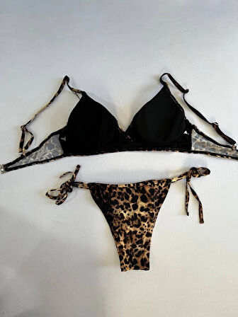 Kadın Kahverengi Leopar Desen Bikini Takımı HZL25S-LC3119