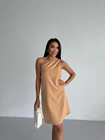 Kadın Vizon Tek Omuz Mini Elbise HZL25S-FRY121791