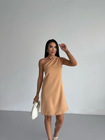 Kadın Vizon Tek Omuz Mini Elbise HZL25S-FRY121791