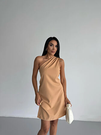 Kadın Vizon Tek Omuz Mini Elbise HZL25S-FRY121791