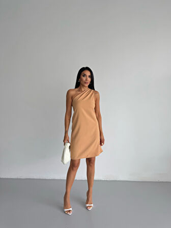 Kadın Vizon Tek Omuz Mini Elbise HZL25S-FRY121791