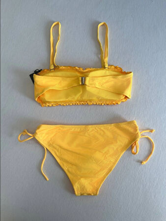 Kadın Sarı Büzgülü Astarlı Bikini Takım HZL25S-LC3349