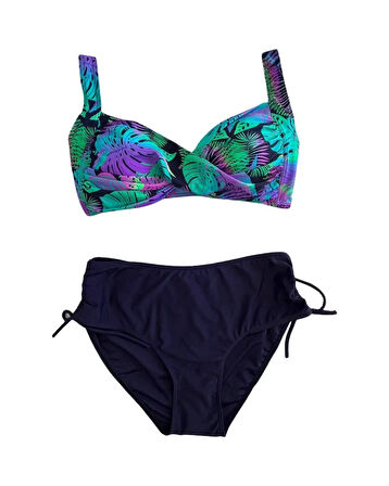 Kadın Lacivert Turkuaz Desenli Astarlı Bikini Takımı HZL25S-LC3832