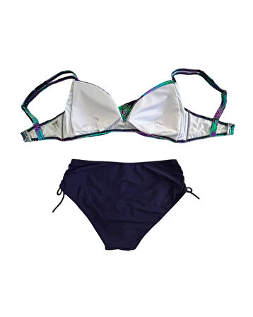 Kadın Lacivert Turkuaz Desenli Astarlı Bikini Takımı HZL25S-LC3832