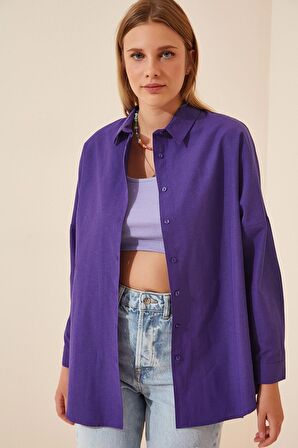 Kadın Mor Oversize Uzun Basic Gömlek Hzl22w-bd139001
