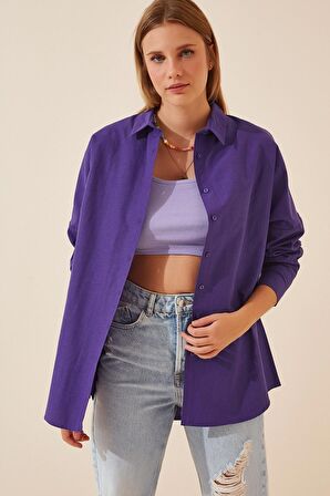 Kadın Mor Oversize Uzun Basic Gömlek Hzl22w-bd139001