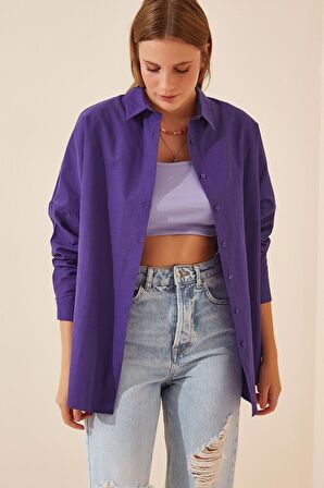 Kadın Mor Oversize Uzun Basic Gömlek Hzl22w-bd139001