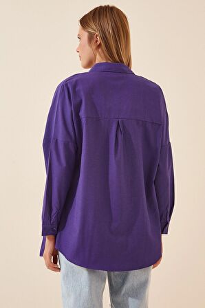 Kadın Mor Oversize Uzun Basic Gömlek Hzl22w-bd139001