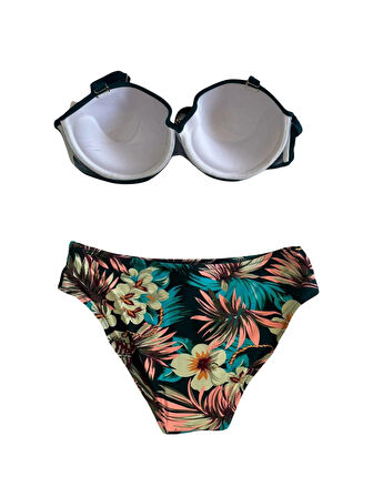 Kadın Zümrüt Yeşil Taş İşlemeli Aksesuar Detaylı Astarlı Bikini Takımı HZL25S-LC4005