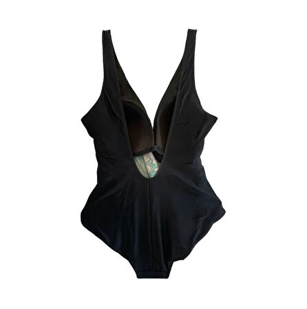 Kadın Siyah Tüy Desen V Yaka Yandan İp Büzgülü Mayo HZL25S-LC4007