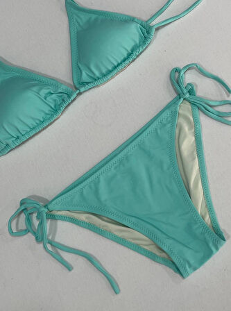Kadın Su Yeşili Boyundan İp Bağlamalı Üçgen Bikini Takımı HZL25S-LC5005