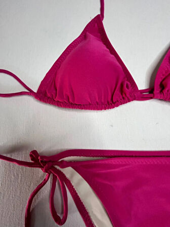 Kadın Koyu Pembe Boyundan İp Bağlamalı Üçgen Bikini Takımı HZL25S-LC5005