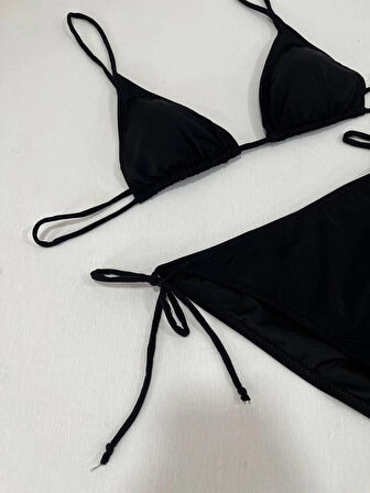 Kadın Siyah Boyundan İp Bağlamalı Üçgen Bikini Takımı HZL25S-LC5005