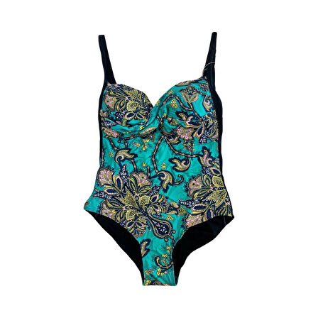 Kadın Siyah Turkuaz Desenli Mayo HZL25S-LC6279