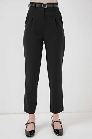 Kadın Siyah Yüksel Bel Kemerli Kumaş Pantolon HZL25S-BD167251