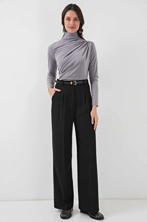 Kadın Gri Büzgü Detay Balıkçı Yaka Sandy Bluz HZL25W-BD19251