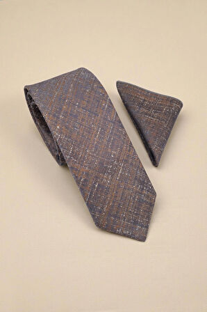 Retro Desen Bronz Kravat & Mendil