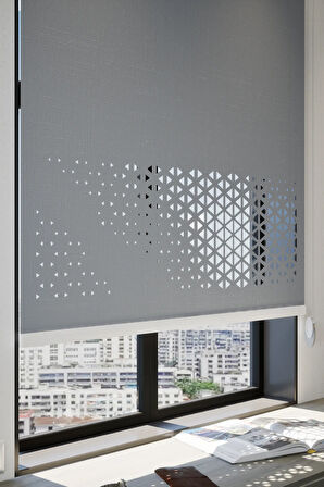 Lazer Kesim Mat Stor Perde, Lazer Kesimli Modern Serisi, M-1004 Antrasit Renk