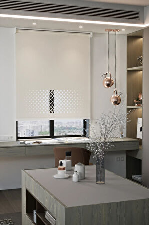 Lazer Kesim Mat Stor Perde, Lazer Kesimli Modern Serisi, M-2002 Ekru Renk