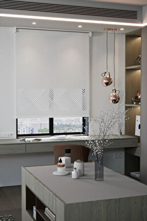 Lazer Kesim Mat Stor Perde, Lazer Kesimli Modern Serisi, M-3001 Beyaz Renk