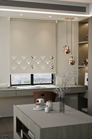 Lazer Kesim Mat Stor Perde, Lazer Kesimli Modern Serisi, M-5002 Ekru Renk