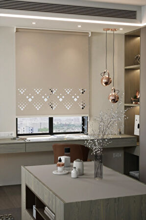 Lazer Kesim Mat Stor Perde, Lazer Kesimli Modern Serisi, M-5003 Açık Kahverengi