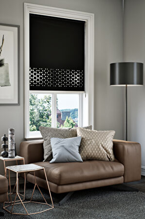 Lazer Kesim Mat Stor Perde, Lazer Kesimli Klasik Serisi, C-4008 Siyah Renk