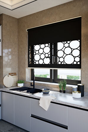 Lazer Kesim Mat Stor Perde, Lazer Kesimli Klasik Serisi, C-5008 Siyah Renk