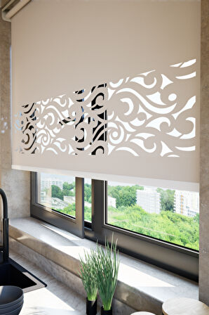 Lazer Kesim Mat Stor Perde, Lazer Kesimli Klasik Serisi, C-8003 Açık Kahverengi