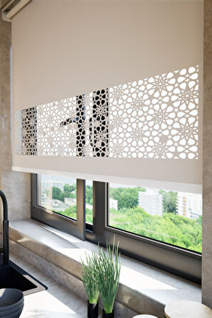 Lazer Kesim Mat Stor Perde, Lazer Kesimli Klasik Serisi, C-101001 Beyaz Renk